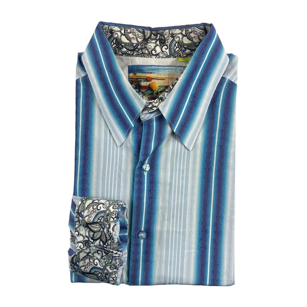 Robert Graham Blue Striped Contrast Flip Cuff Mens Button Front Shirt Large